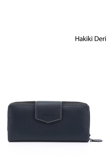 Womens Navy Anthracite Horizontal Genuine Leather Wallet