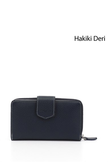 Kadın Laciverte Antrasit Yatay Hakiki Deri Cüzdan