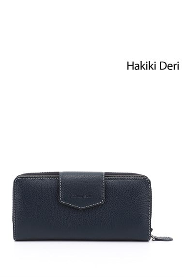 Kadın Laciverte Antrasit Yatay Hakiki Deri Cüzdan