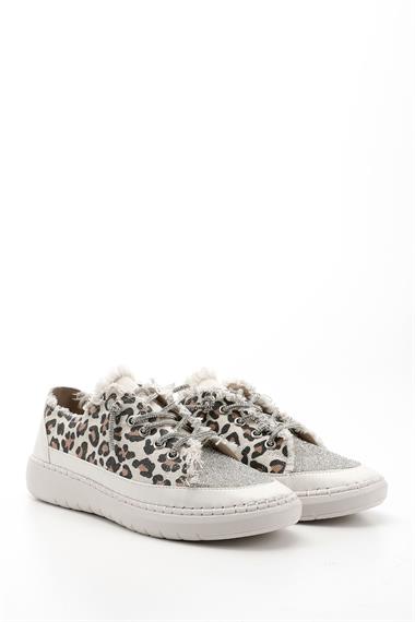 Kadın Leopar Kot Triko Taşlı Comfort Dolgu Taban Sneaker