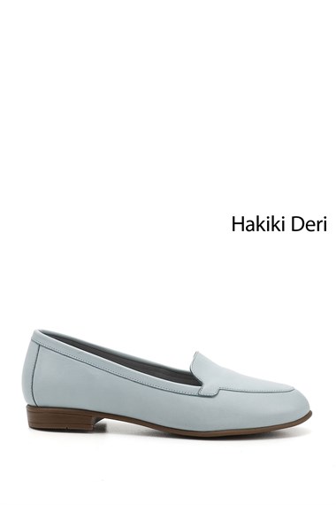 Kadın Mavi Antik Hakiki Deri Babet