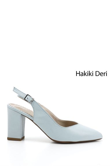Womens Blue Antique High Thick Heeled Slingback Genuine Leather Shoes