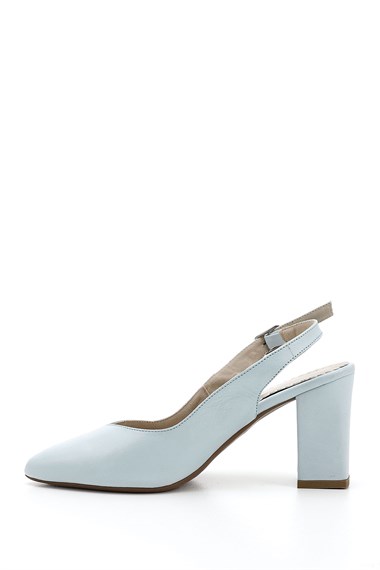 Womens Blue Antique High Thick Heeled Slingback Genuine Leather Shoes