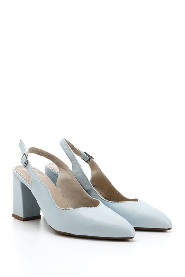 Womens Blue Antique High Thick Heeled Slingback Genuine Leather Shoes