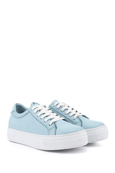 Kadın Mavi Bağcıklı Dolgu Taban Hakiki Deri Sneaker
