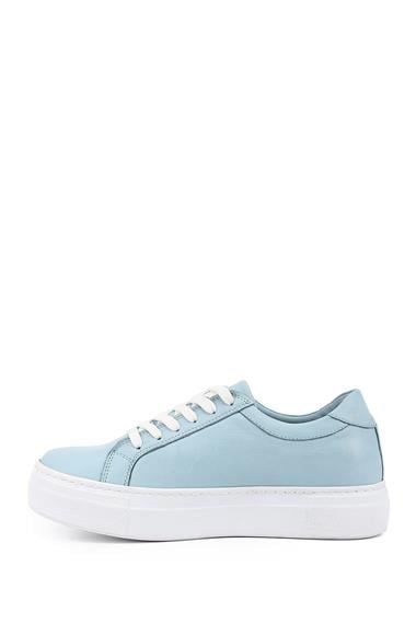 Kadın Mavi Bağcıklı Dolgu Taban Hakiki Deri Sneaker