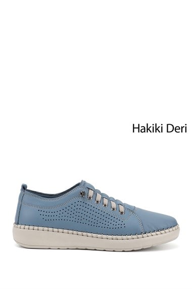 Kadın Mavi Bağcıklı Hakiki Deri Comfort Ayakkabı