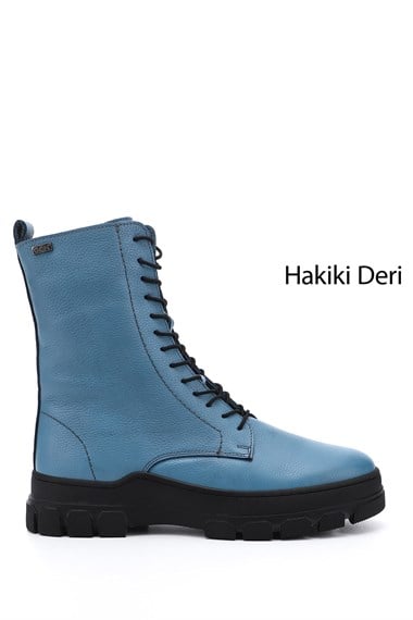 Womens Blue Floater Zippered Rubber Sole Genuine Leather Combat Boots