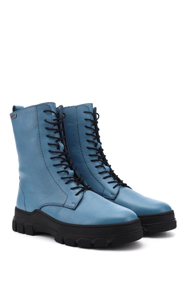 Womens Blue Floater Zippered Rubber Sole Genuine Leather Combat Boots