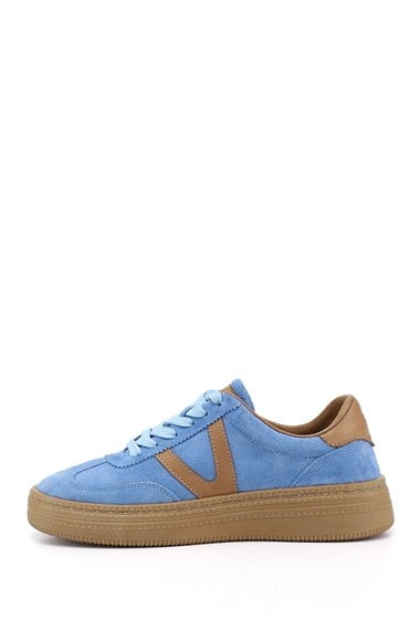 Kadın Mavi Süet Bağcıklı Hakiki Deri Sneaker