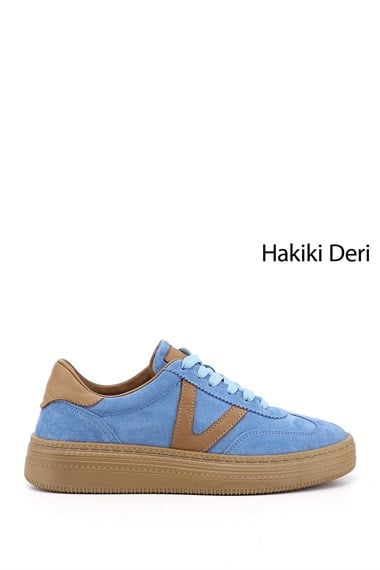 Kadın Mavi Süet Bağcıklı Hakiki Deri Sneaker