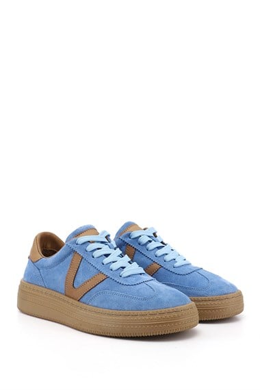 Kadın Mavi Süet Bağcıklı Hakiki Deri Sneaker