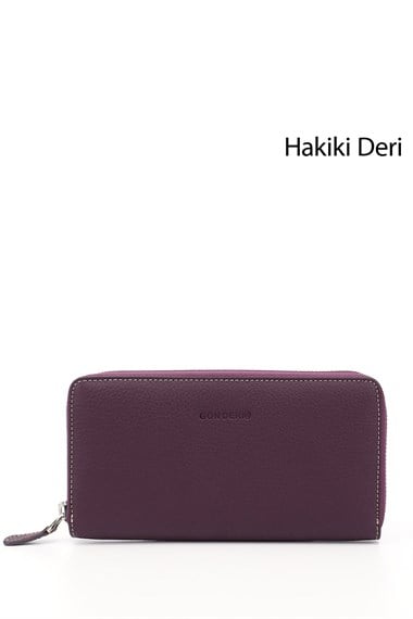 Kadın Mürdüme Antrasit Yatay Hakiki Deri Cüzdan