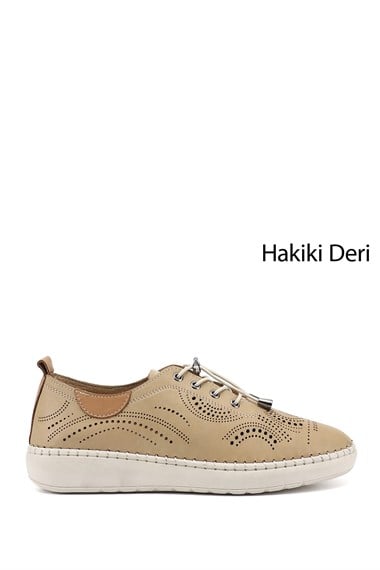 Kadın Nude Bağcıklı Hakiki Deri Comfort Ayakkabı