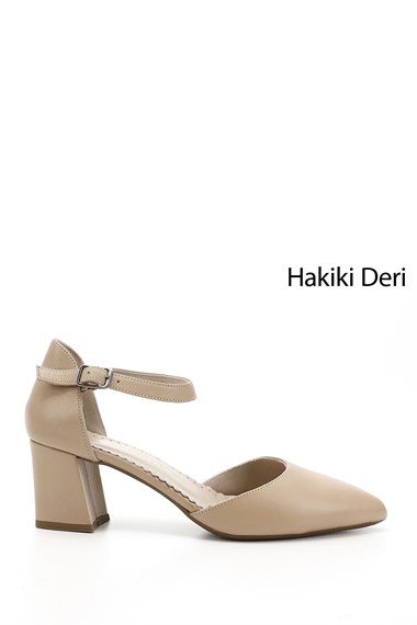 Kadın Nude Bilekten Bağlı Orta Topuklu Hakiki Deri Ayakkabı