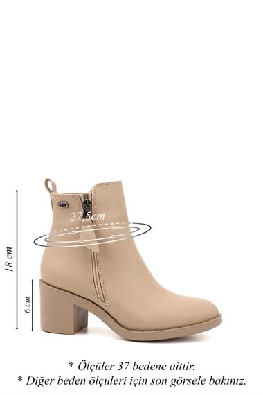 Womens Nude Double Zipper Thick Heel Boots