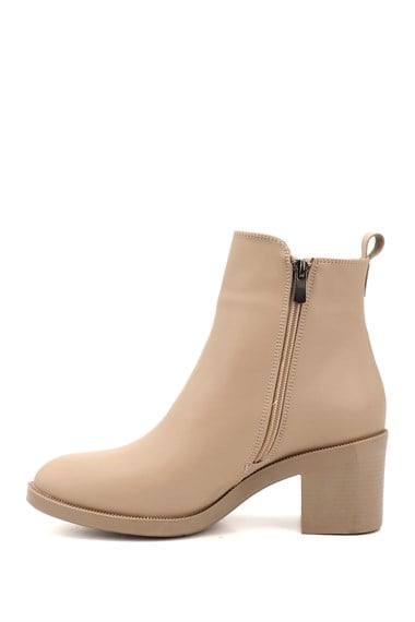 Womens Nude Double Zipper Thick Heel Boots