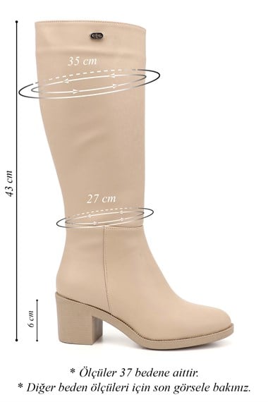 Kadın Nude Fermuarlı Kalın Topuklu Çizme