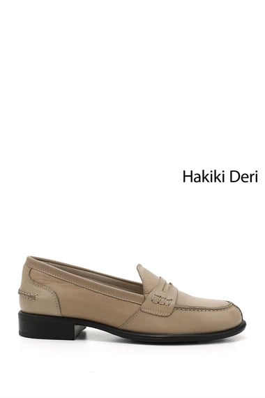 Kadın Nude Hakiki Deri Loafer Ayakkabı
