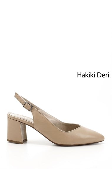 Kadın Nude Kalın Topuklu Arkası Açık Hakiki Deri Ayakkabı