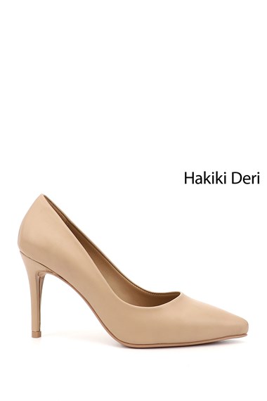 Kadın Nude Platinum Sivri Burun İnce Topuklu Hakiki Deri Stiletto