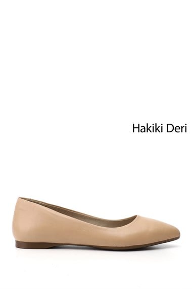 Kadın Nude Sivri Burun Düz Taban Hakiki Deri Babet