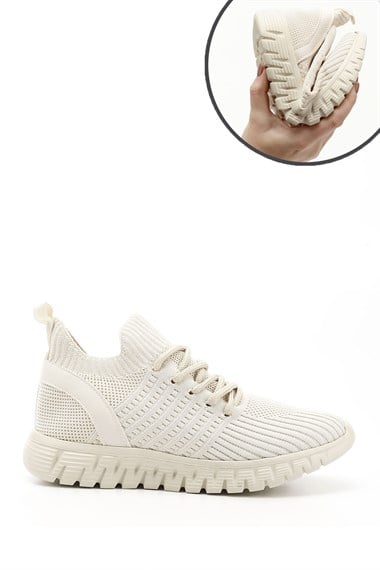 Kadın Nude Triko Bağcıklı Memory Foam Tabanlıklı Comfort Sneaker
