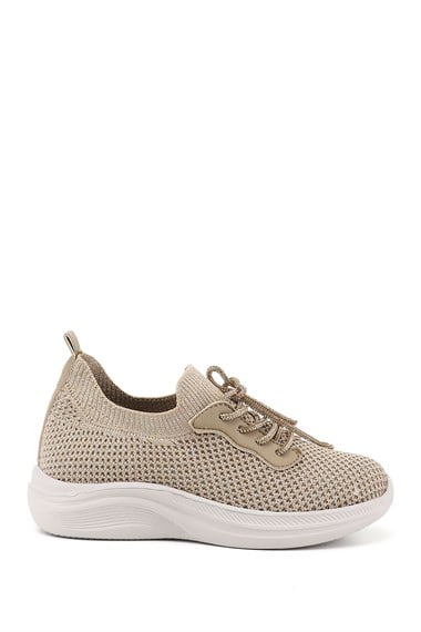 Womens Nude Knit Lace-up with Memory Foam Insole Comfort Sneaker