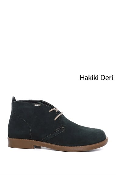 Kadın Petrol Yeşili Kauçuk Taban Hakiki Deri Bot