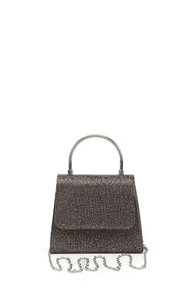 Womens Platinum Embellished Long Chain Hand and Shoulder Dress Bag