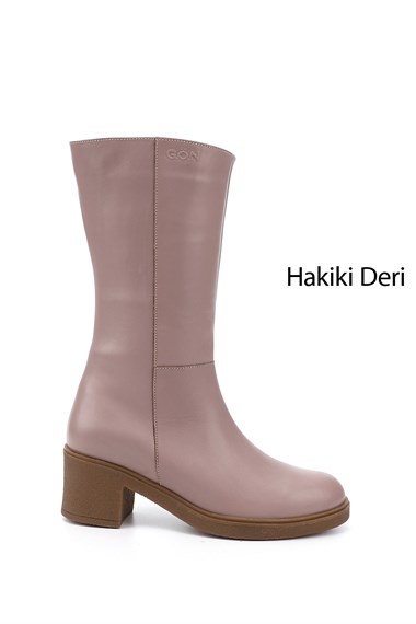 Womens Powder Zipper Thick Heel Genuine Leather Boots