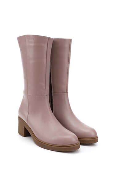 Womens Powder Zipper Thick Heel Genuine Leather Boots