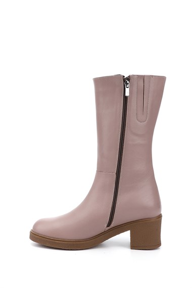 Womens Powder Zipper Thick Heel Genuine Leather Boots