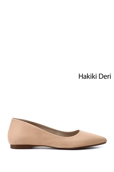 Kadın Pudra Sivri Burun Düz Taban Hakiki Deri Babet