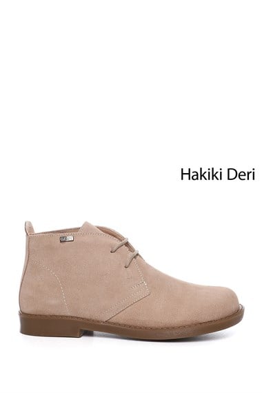 Kadın Pudra Süet Kauçuk Taban Hakiki Deri Bot