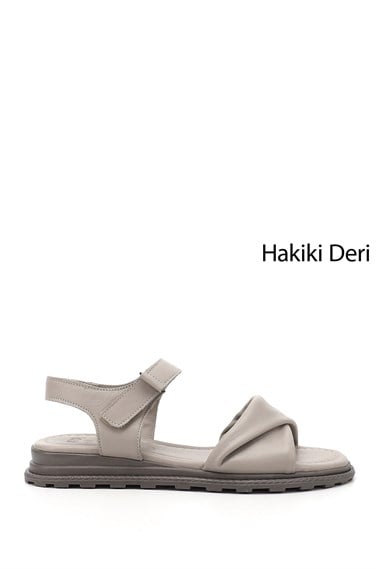 Kadın Silver Cırt Bantlı Hakiki Deri Sandalet