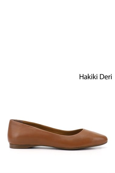 Kadın  Sivri Burun Düz Taban Hakiki Deri Babet