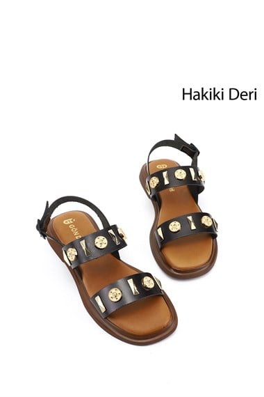 Kadın Siyah Aksesuarlı Hakiki Deri Sandalet