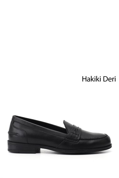 Kadın SİYAH ANTİK Hakiki Deri Loafer Ayakkabı