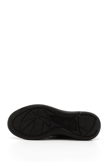 Kadın Siyah Bağcıklı Dolgu Taban Hakiki Deri Sneaker