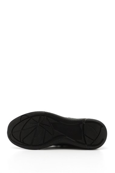 Kadın Siyah Bağcıklı Dolgu Taban Hakiki Deri Sneaker
