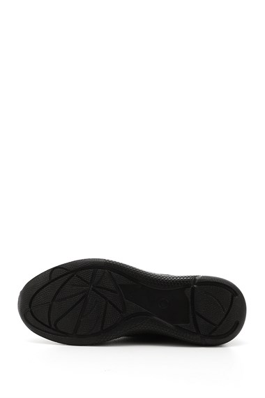 Kadın Siyah Bağcıklı Dolgu Taban Hakiki Deri Sneaker