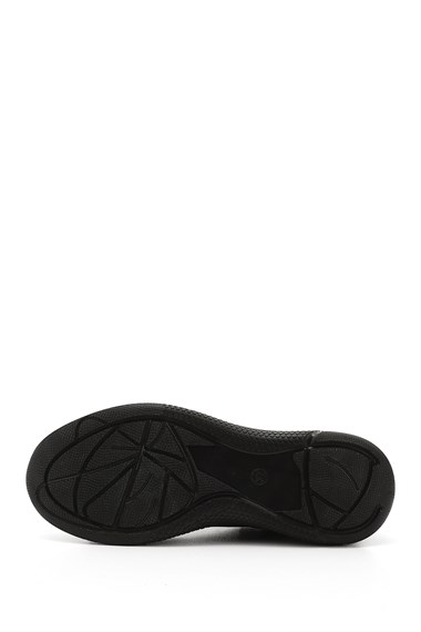 Kadın Siyah Bağcıklı Dolgu Taban Hakiki Deri  Sneaker