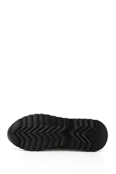 Kadın Siyah Bağcıklı Dolgu Taban Hakiki Deri Sneaker