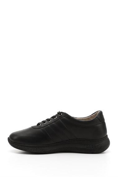 Kadın Siyah Bağcıklı Dolgu Taban Hakiki Deri Sneaker