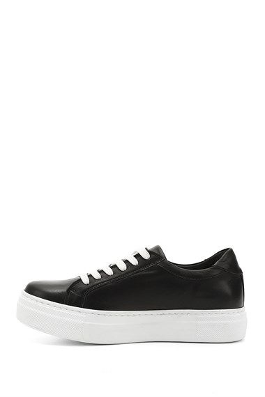 Kadın Siyah Bağcıklı Dolgu Taban Hakiki Deri Sneaker