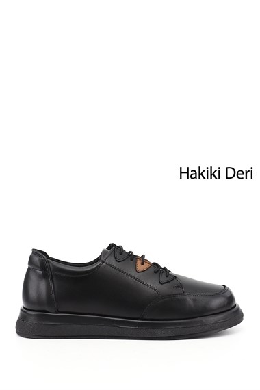 Kadın Siyah Bağcıklı Hakiki Deri Ayakkabı