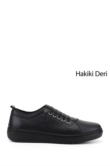 Kadın Siyah Bağcıklı Hakiki Deri Comfort Ayakkabı