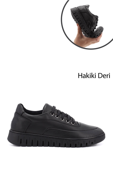 Kadın Siyah Bağcıklı Hakiki Deri Comfort Ayakkabı
