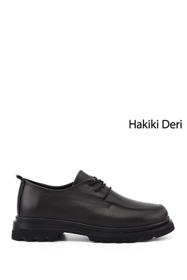 Kadın Siyah Bağcıklı Hakiki Deri Comfort Ayakkabı